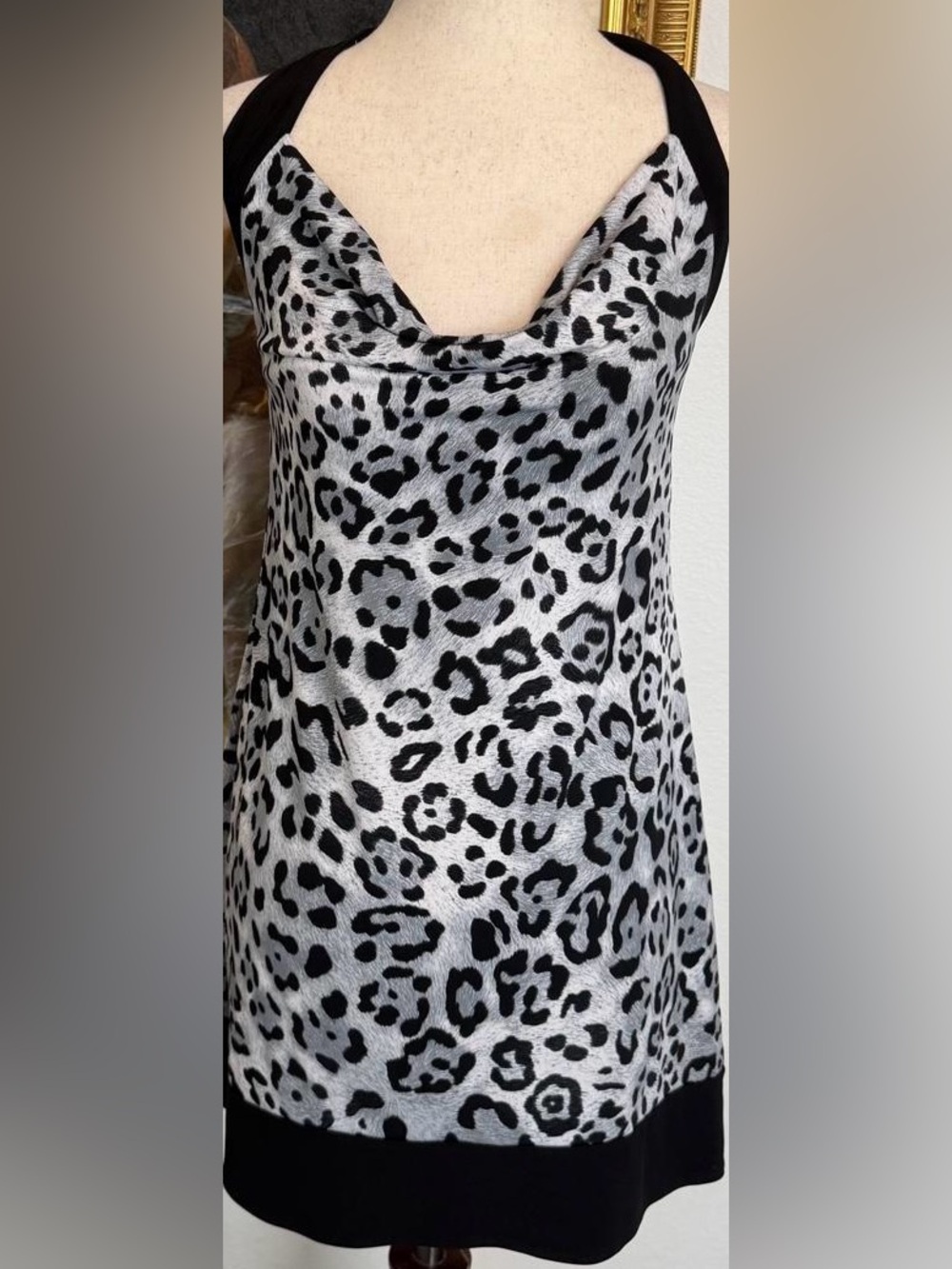 Black & White Leopard Print Halter Dress